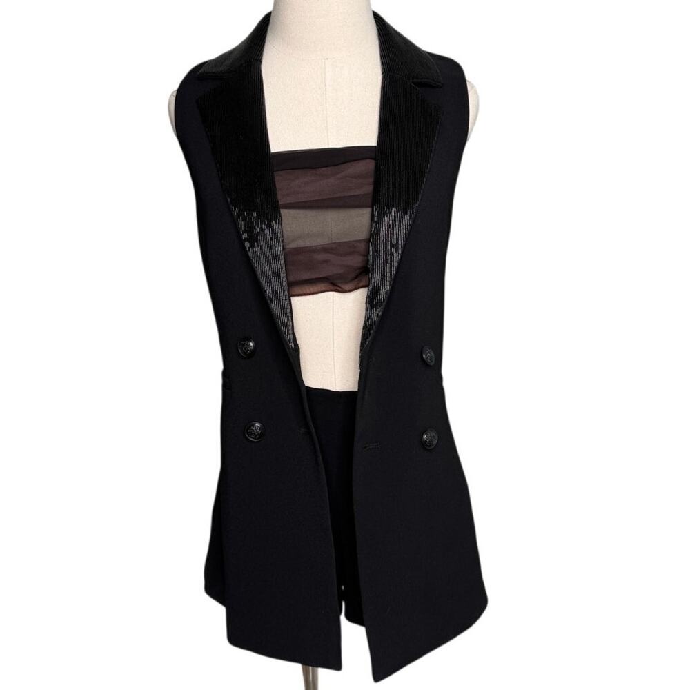 Alice + Olivia Carlena Tuxedo Romper Double Breasted Blazer black beaded size 2 - Picture 10 of 16